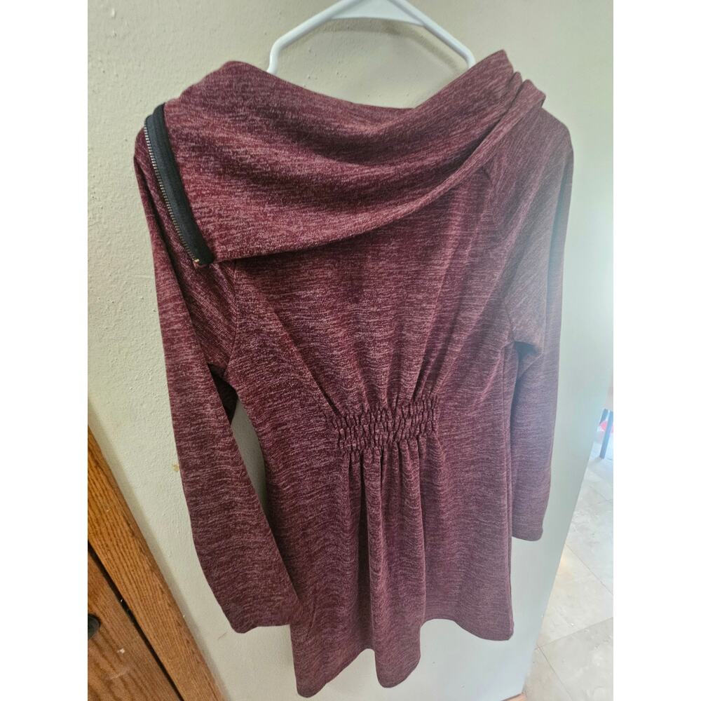 Neesha Heathered Burgundy Cowl Neck Zip  Dress Medium - Picture 5 of 6